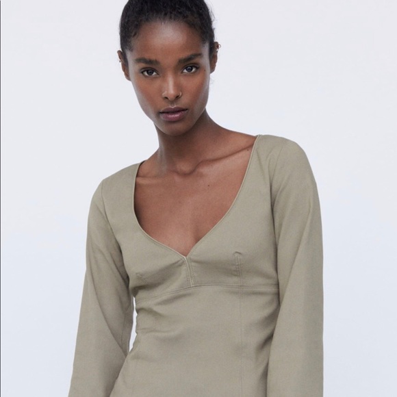 Zara Sweetheart Dress in Taupe/ Desert color - Picture 2 of 14